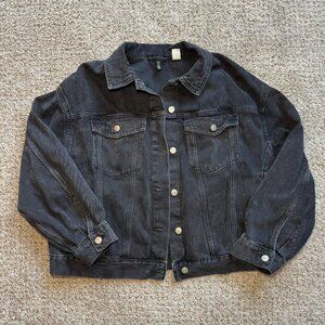 Black Denim Jean Jacket Silver Buttons Oversized Y2K Divided H&M Cool Street